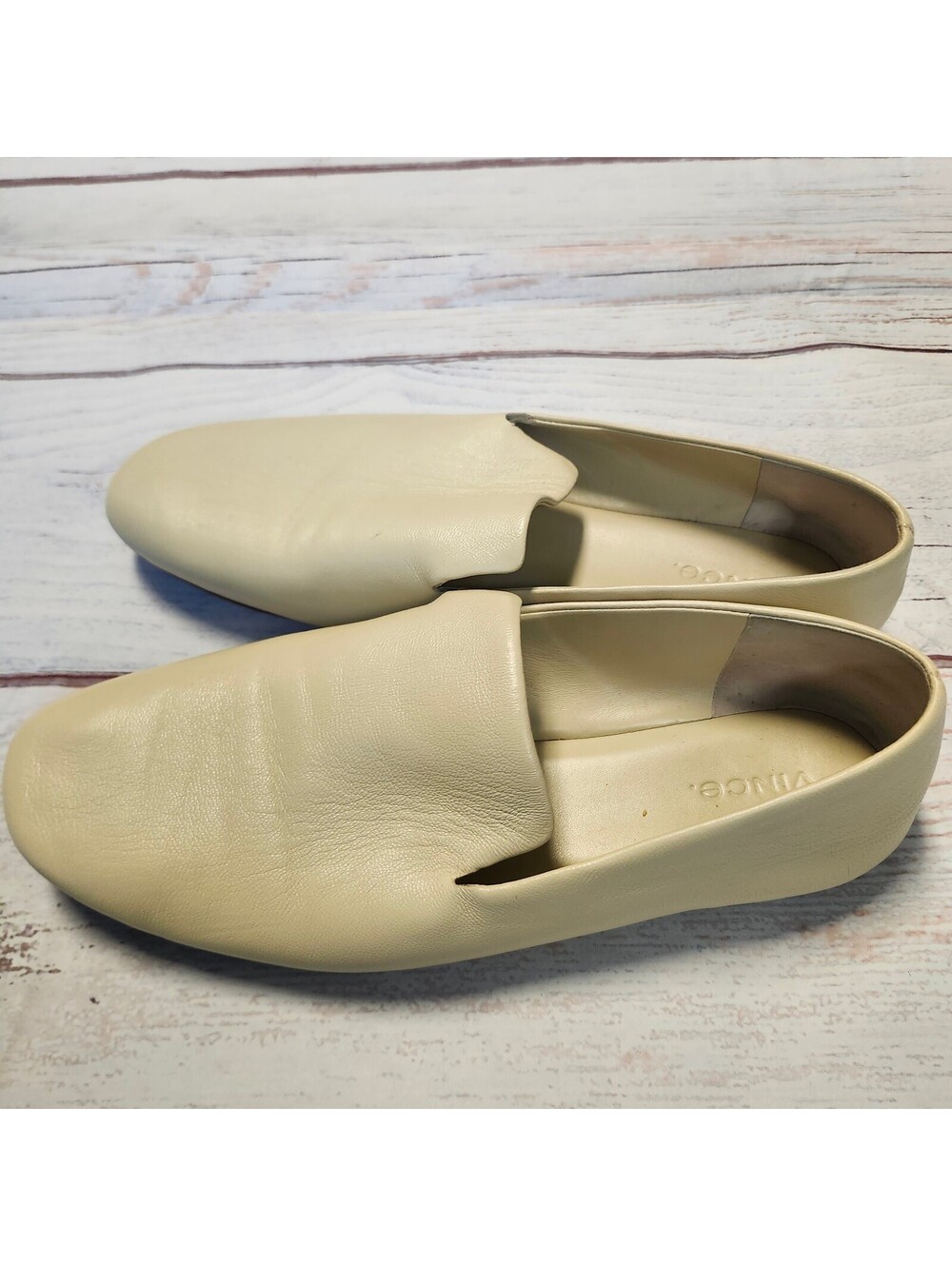 Vince Cream Leather Slip-On Loafers Size 9.5M
